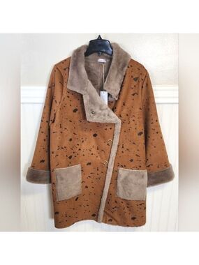 Lemon Grass Button-up Hand-Printed Ultra Suede Coat XL - New With Tags